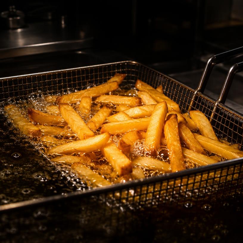 Fries basket in a restaurant fryer